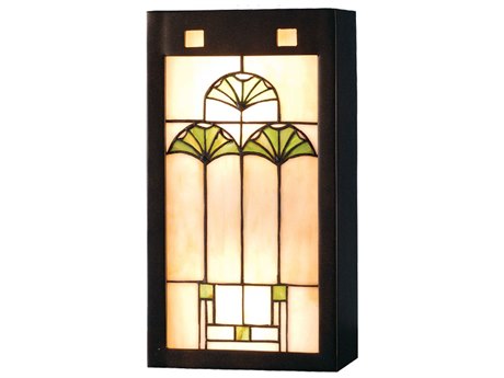 Meyda Ginkgo 13" Tall 2-Light Bronze Glass Tiffany Wall Sconce