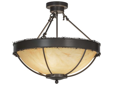 Meyda Barbed Wire Timeless Bronze natural Horn Acrylic Glass Bowl Semi Flush Mount