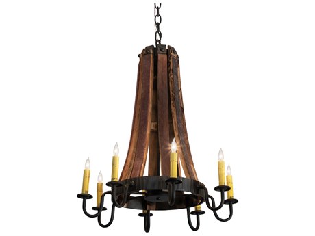 Meyda Barrel Stave 8-Light Natural Wood Oil Rubbed Bronze Candelabra Chandelier
