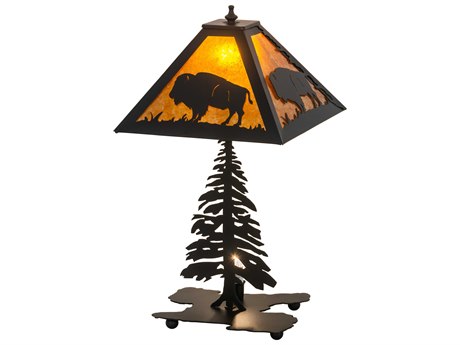 Meyda Buffalo Rustic Lodge Black Amber Mica Brown Table Lamp