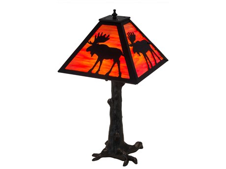Meyda Lone Moose Glass Rustic Lodge Black Buffet Lamp