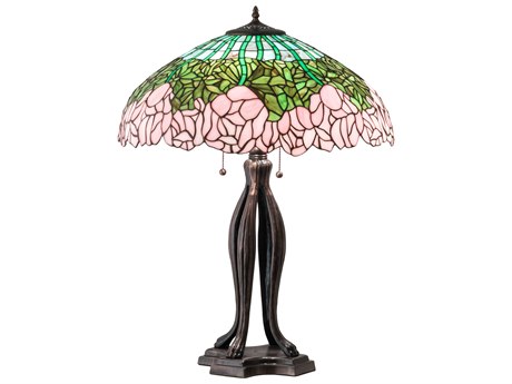 Meyda Cabbage Rose Glass Tiffany Mahogany Bronze Buffet Lamp