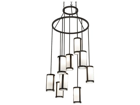 Meyda Cartier 9-Light Wrought Iron Black Cylinder Pendant