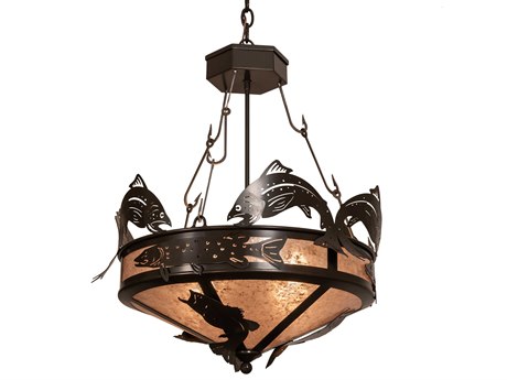 Meyda Catch Of The Day 4-Light Timeless Bronze Silver Bowl Pendant