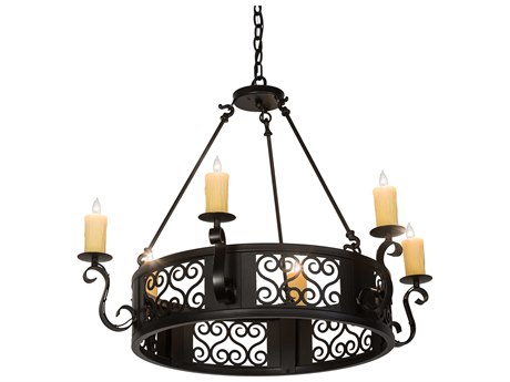Meyda 6-Light Black Glass Candelabra Round Chandelier