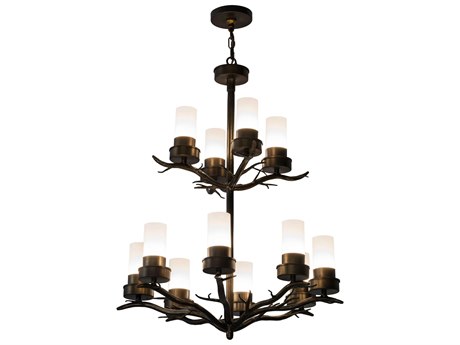 Meyda Winter Solstice 12-Light Copper Glass Cylinder Tiered Chandelier