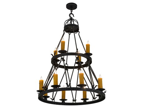 Meyda Lakeshore 12-Light Black Glass Candelabra Tiered Chandelier