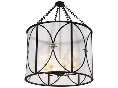 Meyda 8-Light Black Glass Drum Chandelier