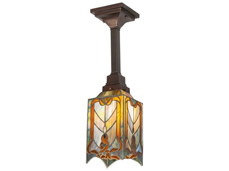 Meyda Cottage Mission 1-Light Brown Glass Tiffany Semi Flush Mount