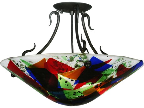 Meyda Metro Fusion 18" 2-Light Black Tiffany Bell Semi Flush Mount