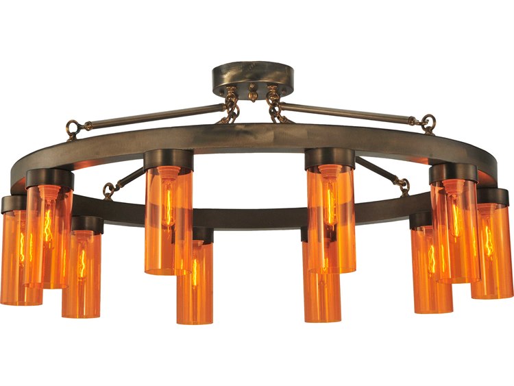 Meyda Deco 1-Light Brown Glass Cylinder Round Semi Flush Mount