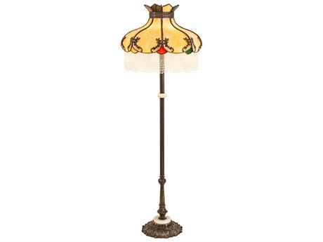 Meyda Elizabeth Glass Tiffany Antique Brass Blue Floor Lamp