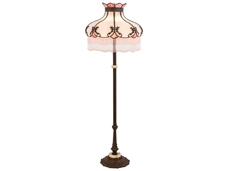 Meyda Elizabeth Glass Tiffany Mahogany Bronze Pink Floor Lamp