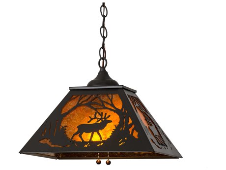 Meyda Elk At Dawn 2-Light Timeless Bronze amber Pendant