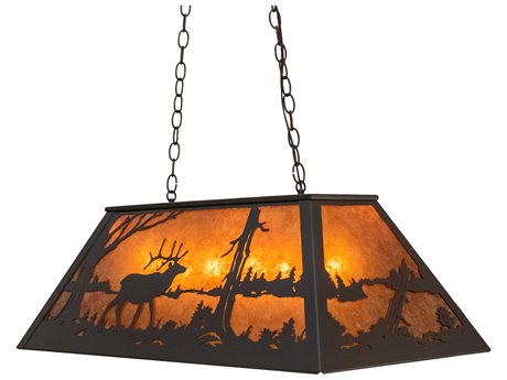 Meyda Elk At Lake 6-Light Timeless Bronze Island Pendant