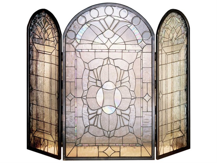 Meyda Beveled Glass Clear Folding Fireplace Screen