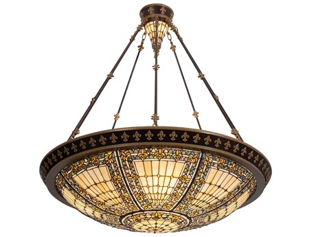 Meyda Fleur-de-lis 8 2-Light Brown Glass Tiffany Bowl Pendant