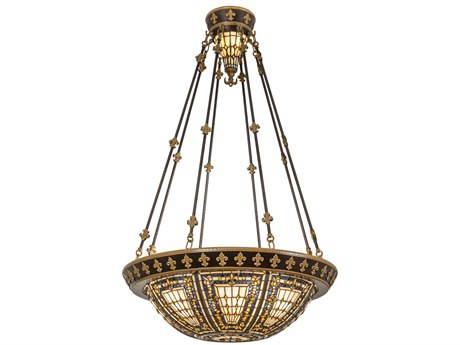 Meyda Fleur-de-lis 4 2-Light Brown Glass Tiffany Bowl Pendant