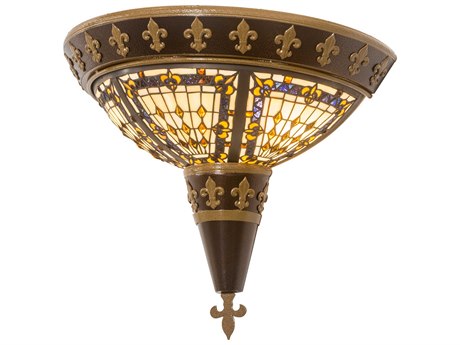 Meyda Fleur-de-lis 2-Light Copper Vein Gold Glass Tiffany Wall Sconce
