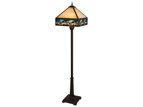 Meyda Glass Rustic Lodge Blue Floor Lamp