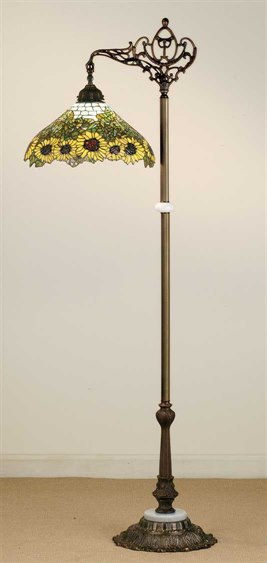 Meyda Wild Sunflower Bridge Arm Bronze Tiffany Floor Lamp
