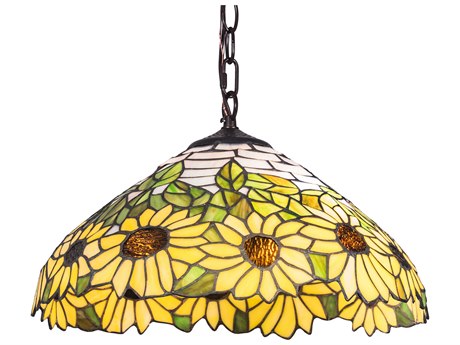 Meyda Wild Sunflower 2-Light Black Tiffany Dome Pendant