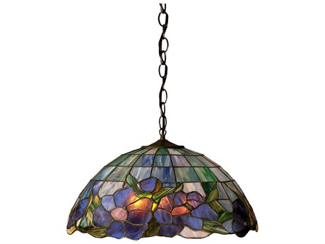 Meyda Floral 20" 1-Light Bronze Tiffany Bowl Pendant