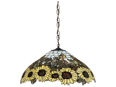 Meyda Wild Sunflower 22" 3-Light Bronze Tiffany Pendant