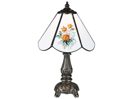 Meyda Rose Bouquet White Mini Bronze Glass Table Lamp