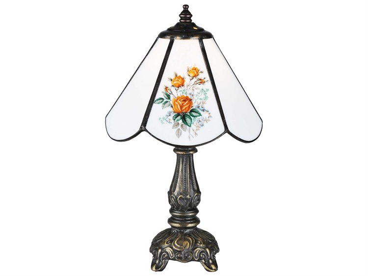 Meyda Rose Bouquet White Mini Bronze Glass Table Lamp