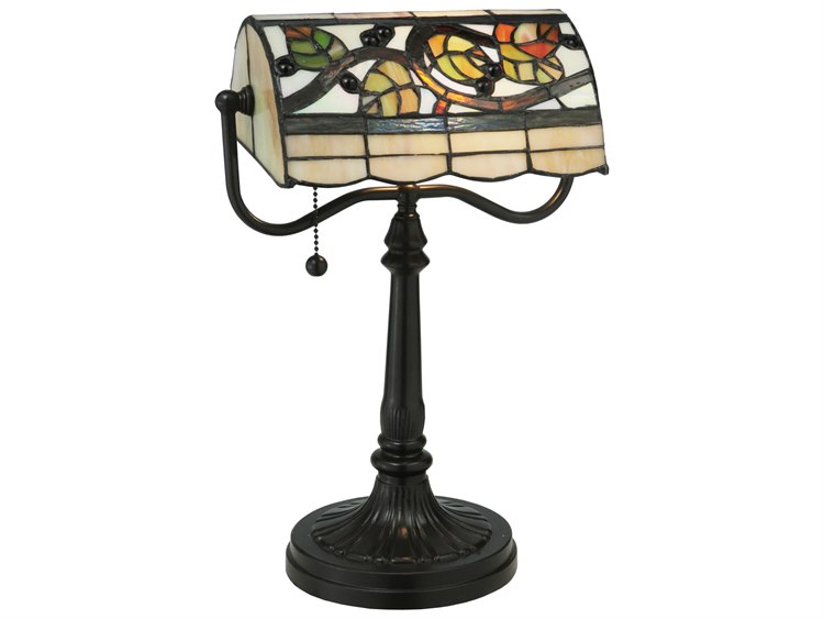 Meyda Vineyard Banker's Brown Tiffany Table Lamp