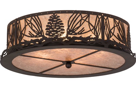 Meyda Mountain Pine 4-Light Bronze Glass Drum Flush Mount