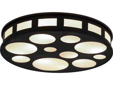 Meyda 8-Light Black Glass Drum Flush Mount