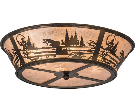 Meyda Fly Fishing 4-Light Copper Glass Bowl Geometric Flush Mount