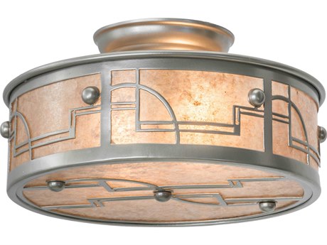 Meyda Revival Deco 2-Light Nickel Glass Drum Flush Mount