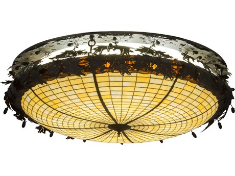Meyda Greenbriar Oak 8-Light Copper Glass Tiffany Bowl Flush Mount