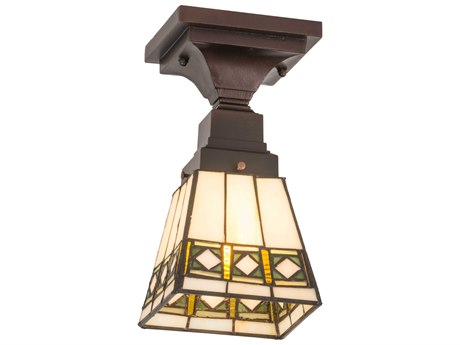 Meyda 1-Light Bronze Glass Tiffany Flush Mount