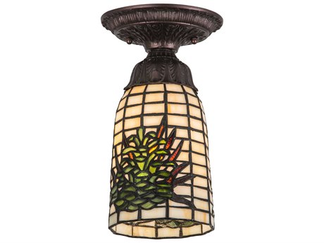 Meyda 1-Light Bronze Glass Tiffany Bell Flush Mount
