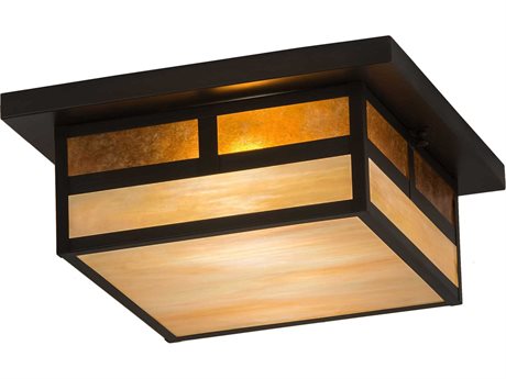 Meyda Hyde Park T Mission 2-Light Brown Glass Flush Mount