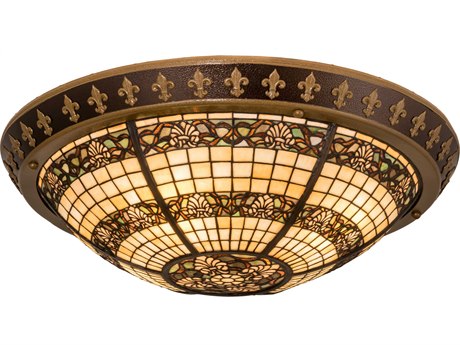 Meyda 4-Light Brown Glass Tiffany Bowl Flush Mount