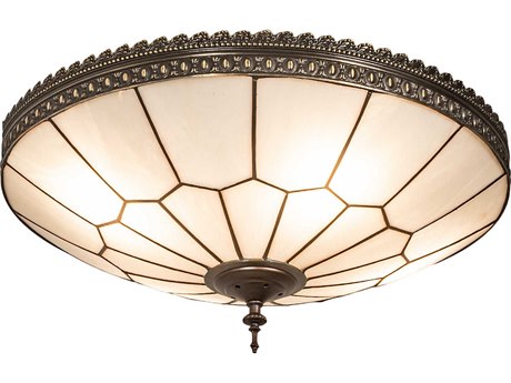 Meyda Vincent Honeycomb 4-Light Brass Glass Bowl Flush Mount