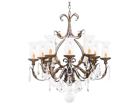 Meyda French Elegance 12-Light Antiquity Brown Crystal Glass Bell Candelabra Chandelier