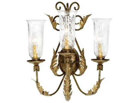 Meyda French Elegance 3-Light Cortez Gold Glass Wall Sconce