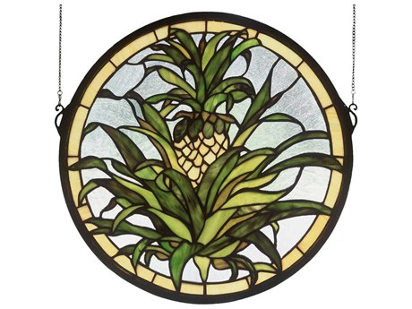Meyda Welcome Pineapple Medallion Stained Glass Window