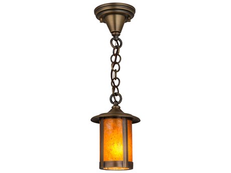 Meyda Fulton 1-Light Antique Brass Glass Cylinder Lantern Mini Pendant