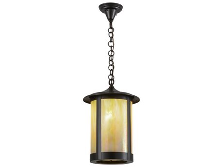 Meyda Fulton 1-Light Craftsman Brown Glass Cylinder Lantern Mini Pendant