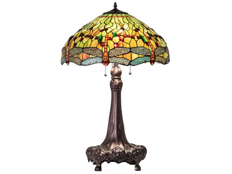 Meyda Hanginghead Dragonfly Glass Tiffany Mahogany Bronze Buffet Lamp