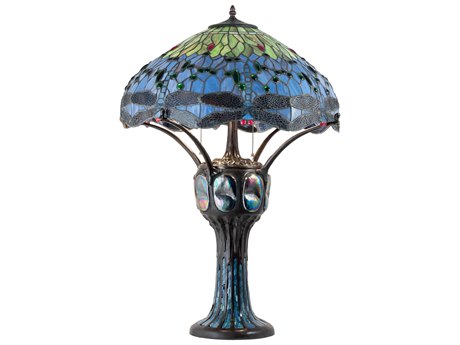 Meyda Hanginghead Dragonfly Glass Tiffany Mahogany Bronze Buffet Lamp