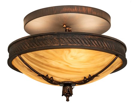 Meyda Hoja 3-Light French Bronzed Off White Bowl Semi Flush Mount