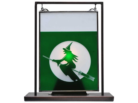 Meyda Witch On Broom Etched Lighted Mini Tabletop Window